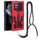 For Samsung Galaxy S22 Ultra 5G Vanguard Lanyard Kickstand TPU + PC Phone Case(Red) - 1