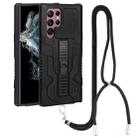 For Samsung Galaxy S22 Ultra 5G Vanguard Lanyard Kickstand TPU + PC Phone Case(Black) - 1