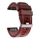 For Garmin Fenix 5X (With sewing thread) Quick-release Leather Watch Band(Brown) - 1