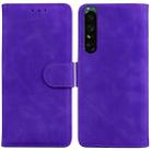 For Sony Xperia 1 IV Skin Feel Pure Color Flip Leather Phone Case(Purple) - 1