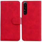 For Sony Xperia 1 IV Skin Feel Pure Color Flip Leather Phone Case(Red) - 1