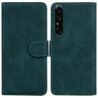 For Sony Xperia 1 IV Skin Feel Pure Color Flip Leather Phone Case(Green) - 1