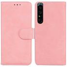 For Sony Xperia 1 IV Skin Feel Pure Color Flip Leather Phone Case(Pink) - 1