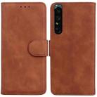 For Sony Xperia 1 IV Skin Feel Pure Color Flip Leather Phone Case(Brown) - 1