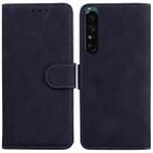 For Sony Xperia 1 IV Skin Feel Pure Color Flip Leather Phone Case(Black) - 1