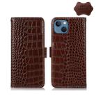 For iPhone 13 Crocodile Top Layer Cowhide Leather Phone Case(Brown) - 1