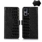 For OPPO Reno7 4G Global/F21 Pro 4G Crocodile Top Layer Cowhide Leather Phone Case(Black) - 1