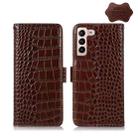 For Samsung Galaxy S22+ 5G Crocodile Top Layer Cowhide Leather Phone Case(Brown) - 1