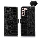 For Samsung Galaxy S22 5G Crocodile Top Layer Cowhide Leather Phone Case(Black) - 1