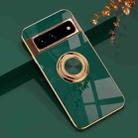 For Google Pixel 7 6D Electroplating Full Coverage Silicone Protective Case with Magnetic Ring Holder(Dark Green) - 1