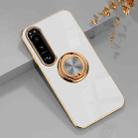 For Sony Xperia 1 IV 6D Electroplating Full Coverage Silicone Protective Case with Magnetic Ring Holder(White) - 1