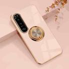 For Sony Xperia 10 IV 6D Electroplating Full Coverage Silicone Protective Case with Magnetic Ring Holder(Light Pink) - 1