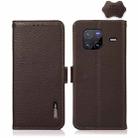 For vivo X80 KHAZNEH Side-Magnetic Litchi Genuine Leather RFID Phone Case(Brown) - 1