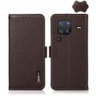 For vivo X80 Pro KHAZNEH Side-Magnetic Litchi Genuine Leather RFID Phone Case(Brown) - 1