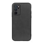 For OPPO A16 Accurate Hole Two-color Calf Texture PU Phone Case(Black) - 1