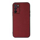 For OPPO A16 Accurate Hole Carbon Fiber Texture Shockproof Case(Red) - 1