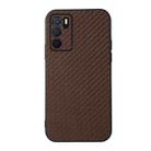 For OPPO A16 Accurate Hole Carbon Fiber Texture Shockproof Case(Brown) - 1