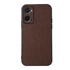 For OPPO A76 Accurate Hole Carbon Fiber Texture Shockproof Case(Brown) - 1