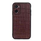 For OPPO A76 Accurate Hole Crocodile Texture Genuine Leather Phone Case(Brown) - 1