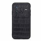 For vivo X80 Pro Accurate Hole Crocodile Texture Genuine Leather Phone Case(Black) - 1