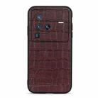 For vivo X80 Pro Accurate Hole Crocodile Texture Genuine Leather Phone Case(Brown) - 1