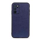 For OPPO A16 Accurate Hole Litchi Texture Genuine Leather Phone Case(Blue) - 1