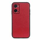 For OPPO A76 Accurate Hole Litchi Texture Genuine Leather Phone Case(Red) - 1