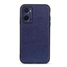 For OPPO A76 Accurate Hole Litchi Texture Genuine Leather Phone Case(Blue) - 1