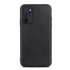 For OPPO A16 Accurate Hole Lambskin Texture Genuine Leather Phone Case(Black) - 1