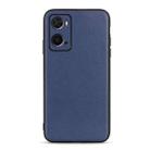 For OPPO A76 Accurate Hole Lambskin Texture Genuine Leather Phone Case(Blue) - 1