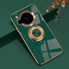 For Sharp Aquos R7 6D Electroplating Full Coverage Silicone Protective Case with Magnetic Ring Holder(Dark Green) - 1