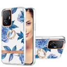 For Xiaomi Mi 11T Ring IMD Flowers TPU Phone Case(Blue Peony) - 1