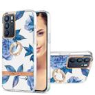 For OPPO Reno6 5G Ring IMD Flowers TPU Phone Case(Blue Peony) - 1