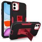 For iPhone 11 Magnetic Holder Phone Case (Black + Wine Red) - 1