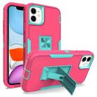 For iPhone 11 Magnetic Holder Phone Case (Rose Red + Blue-green) - 1