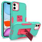 For iPhone 11 Magnetic Holder Phone Case (Green + Rose Red) - 1