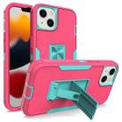 For iPhone 13 mini Magnetic Holder Phone Case (Rose Red + Blue-green) - 1