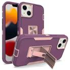 For iPhone 13 Magnetic Holder Phone Case(Purple Red + Rose Gold) - 1