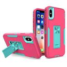 For iPhone X / XS Magnetic Holder Phone Case(Rose Red + Blue-green) - 1