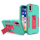 For iPhone X / XS Magnetic Holder Phone Case(Green + Rose Red) - 1