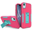 For iPhone XR Magnetic Holder Phone Case(Rose Red + Blue-green) - 1