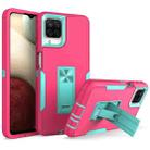 For Samsung Galaxy A12 Magnetic Holder Phone Case(Rose Red + Blue-green) - 1
