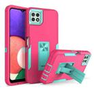 For Samsung Galaxy A22 5G Magnetic Holder Phone Case(Rose Red + Blue-green) - 1