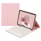 Round Cap Bluetooth Keyboard Leather Case with Pen Slot & Touchpad for Samsung Galaxy Tab S6 Lite(Pink+White Keyboard) - 1