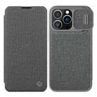 For iPhone 13 Pro NILLKIN QIN Series Pro Sliding Camera Cover Leather Phone Case (Grey) - 1