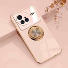 For vivo X80 6D Electroplating Full Coverage Silicone Protective Case with Magnetic Ring Holder(Light Pink) - 1