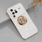 For vivo X80 Pro 6D Electroplating Full Coverage Silicone Protective Case with Magnetic Ring Holder(White) - 1