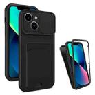 For iPhone 13 3 in 1 Sliding Camshield Card Phone Case(Black + Black) - 1