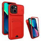 3 in 1 Sliding Camshield Card Phone Case For iPhone 13(Black + Red) - 1