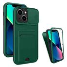 3 in 1 Sliding Camshield Card Phone Case For iPhone 13(Black + Dark Green) - 1